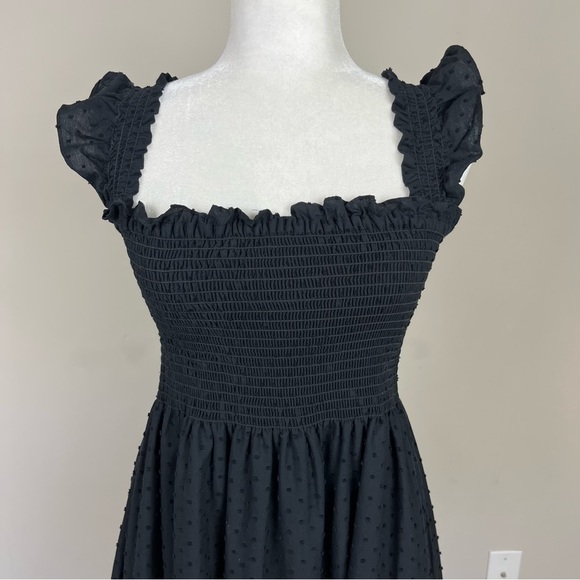 CAARA CALYPSO TIERED MIDI SUNDRESS SMOCKED BODICE FLUTTER STRAPS BLACK LARGE - Picture 10 of 15